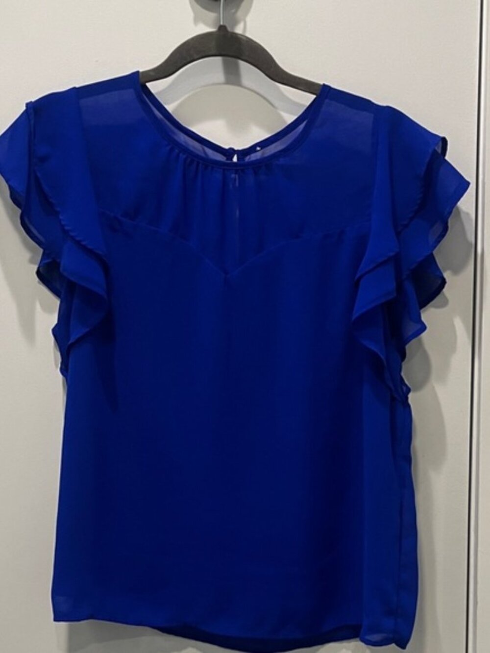 Chic Royal Blue Ruffle Sleeve Blouse
